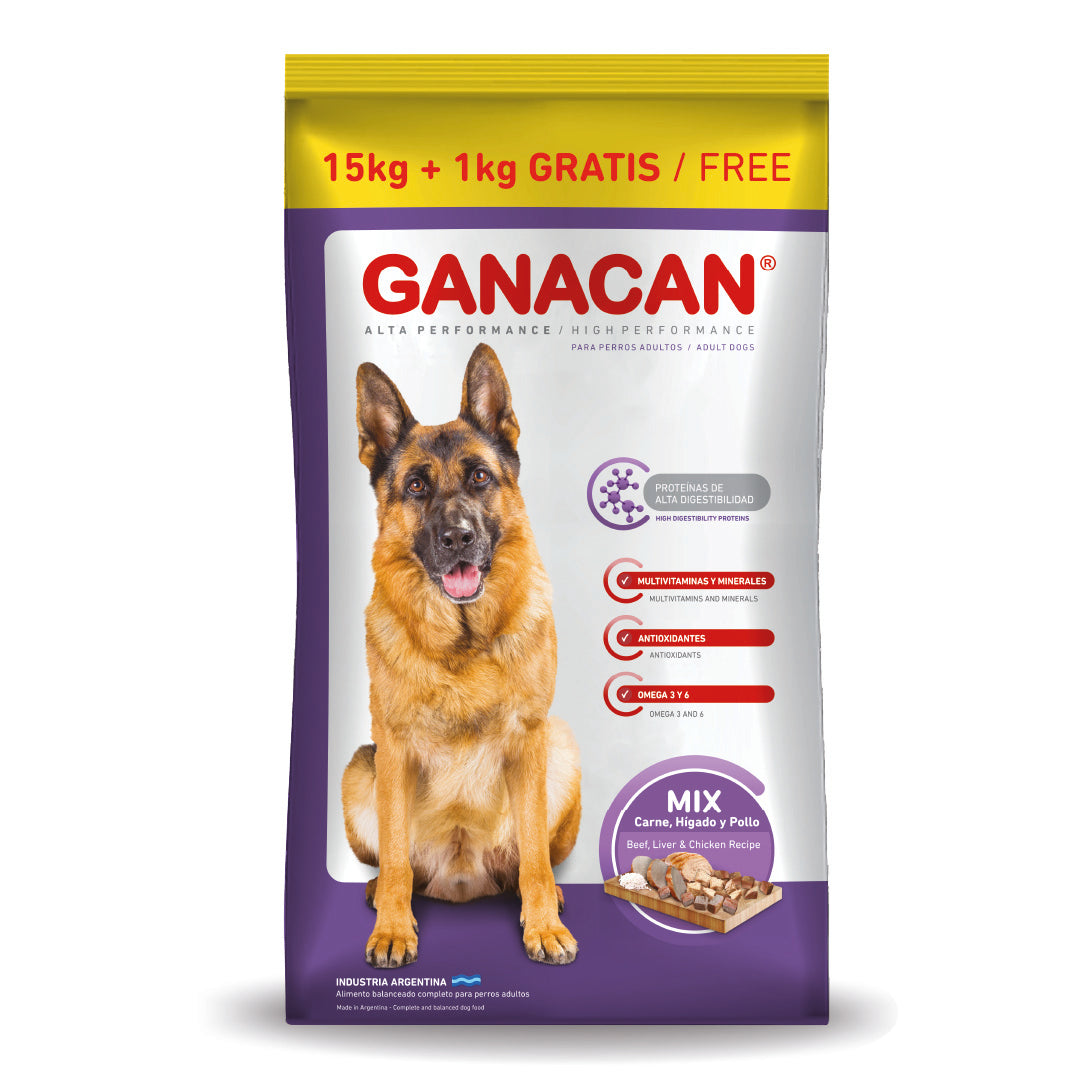 Alimento Ganacan Perro Adulto Mix 15+1kg