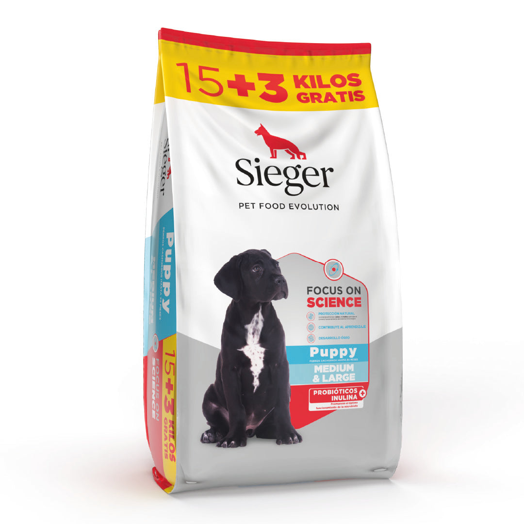 Alimento Sieger Perro Cachorro Mediano y Grande 15+3kg