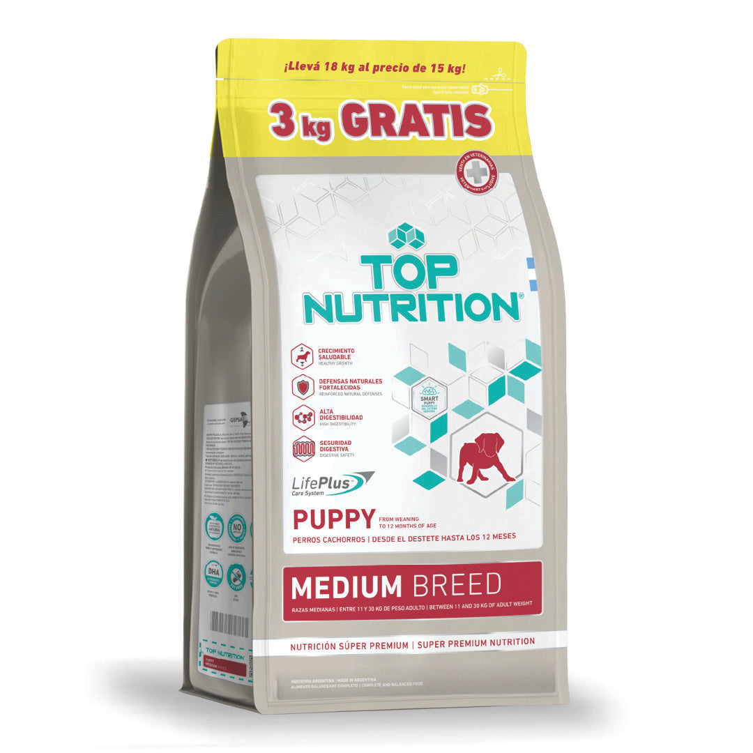 Alimento Top Nutrition Perro Cachorro Mediano 15+3kg