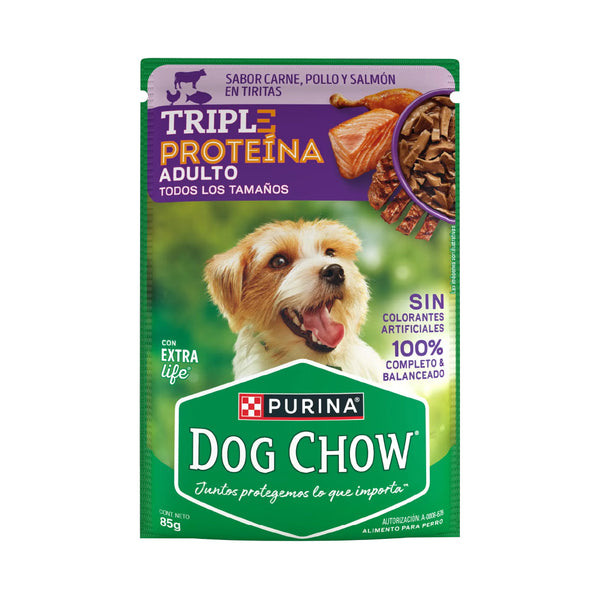 Pouch Dog Chow Triple Proteina Perro Adulto Carne Pollo Salmon