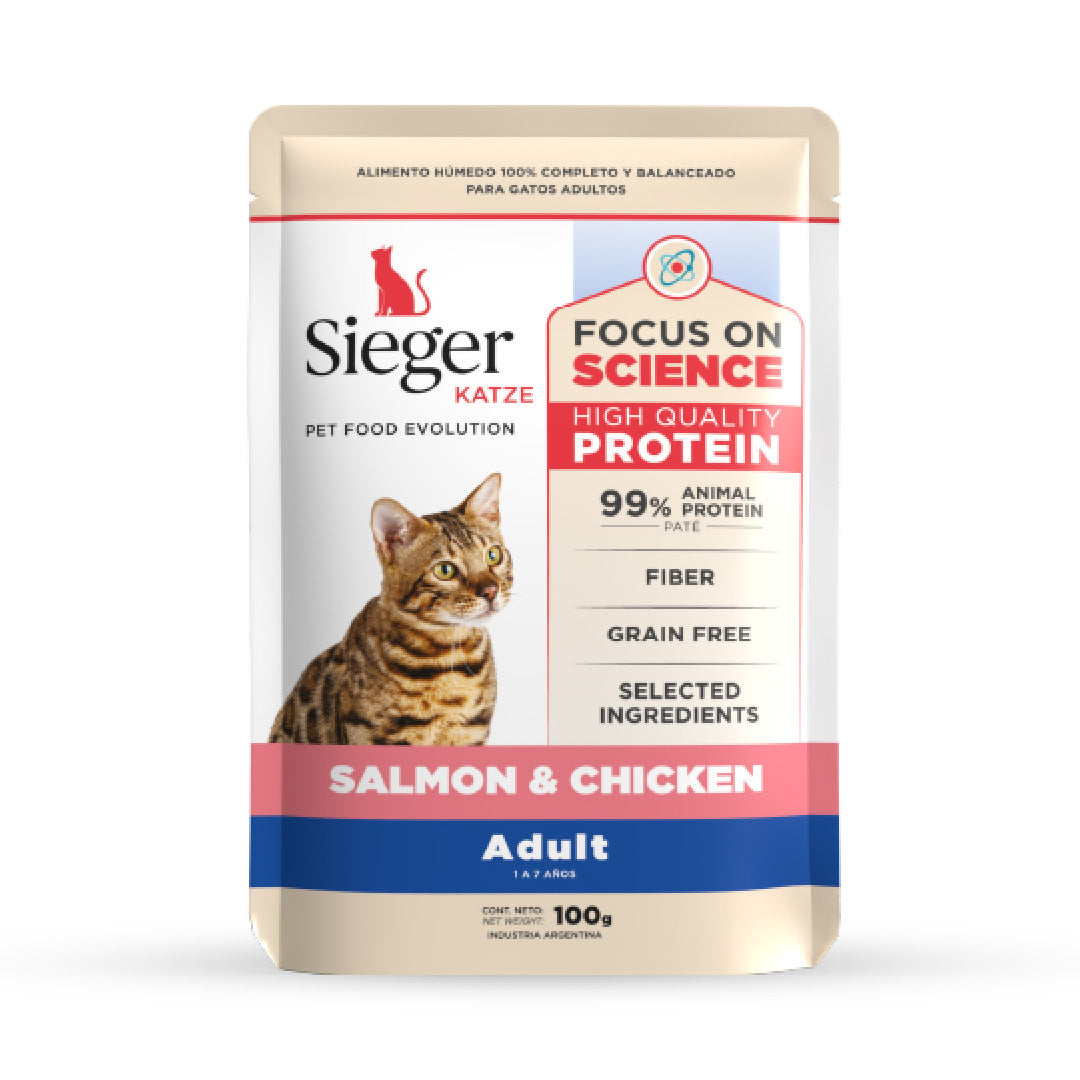 Pouch Sieger Katze Gato Adulto sabor Salmón y Pollo